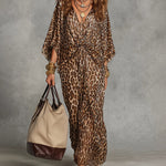 Bohemian Leopard Print Twist-Front Maxi Dress