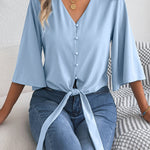 Chic Bell Sleeves Tie-up Chiffon Blouse