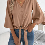Chic Bell Sleeves Tie-up Chiffon Blouse