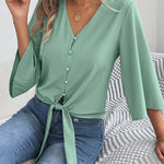 Chic Bell Sleeves Tie-up Chiffon Blouse