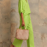 Versatile Casual Zip Front Puff Sleeve Shirt and Pants Set