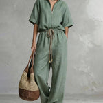 Leisure Zip Front Stand Collar Shirt and Pants Set