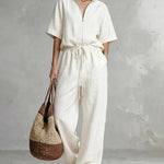 Leisure Zip Front Stand Collar Shirt and Pants Set