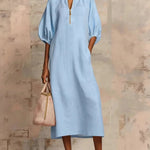 Casual Daily Loose Fit Puff Sleeve Dress with Pockets