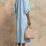 Casual Daily Loose Fit Puff Sleeve Dress with Pockets