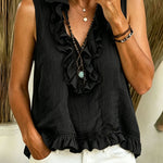Boho Chic Relaxed Fit Ruffle Trim Sleeveless Top