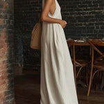 Boho Halter Deep V Wide Leg Lace Trim Jumpsuit