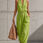 Casual Elastic Waist Halter Neck Wide-Leg Jumpsuit