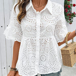 Boho-Chic Embroidery Eyelet Ruffle Sleeve Shirt