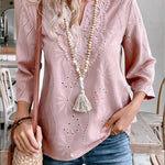 Casual Eyelet Embroidered Notched Blouse