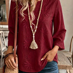 Casual Eyelet Embroidered Notched Blouse