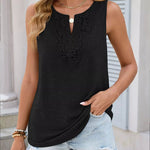 Casual Lace Patchwork Cotton Blend Tank Top