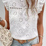 Boho Summer Eyelet Embroidery Flutter Sleeve Top