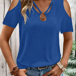 Fashion Cold Shoulder Top With Metal Ring Detail