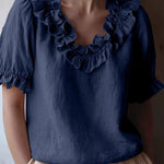Cute French Style Ruffled Collar Puff Sleeve Top