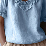 Cute French Style Ruffled Collar Puff Sleeve Top