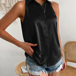 Versatile Satin Sleeveless Shirt Vest