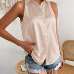 Versatile Satin Sleeveless Shirt Vest