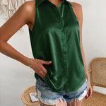 Versatile Satin Sleeveless Shirt Vest