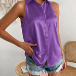 Versatile Satin Sleeveless Shirt Vest