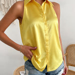 Versatile Satin Sleeveless Shirt Vest