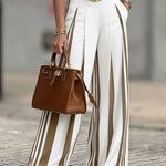 Quiet Luxury High Waist Striped Wide Leg Palazzo Pants
