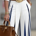 Quiet Luxury High Waist Striped Wide Leg Palazzo Pants