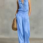 Urban Casual Ruffled Neckline Sleeveless Top Pants Set