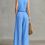 Urban Casual Ruffled Neckline Sleeveless Top Pants Set