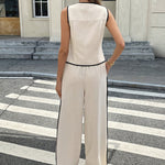 Elegant Casual Contrast Trim Vest and Pants Set