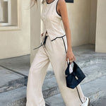 Elegant Casual Contrast Trim Vest and Pants Set