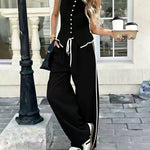 Elegant Casual Contrast Trim Vest and Pants Set