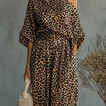 Elegant Leopard Print One-Shoulder Top and Harem Pants Set