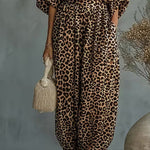 Elegant Leopard Print One-Shoulder Top and Harem Pants Set