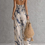 Retro Elegant Ink Wash Print Halter Neck Jumpsuit