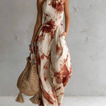 Retro Elegant Ink Wash Print Halter Neck Jumpsuit