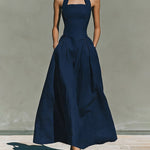 Retro French Style Halter Neck Cotton Linen Dress