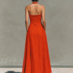 Retro French Style Halter Neck Cotton Linen Dress