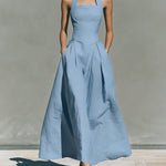 Retro French Style Halter Neck Cotton Linen Dress