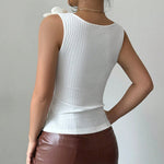 Elegant Sleeveless 3D Floral Ribbed Knit Tank Top