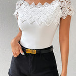 Elegant Lace Patchwork Off-Shoulder Fitted Top