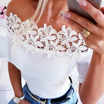 French Style Off-the-Shoulder Lace Splicing Top