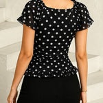 Retro Polka Dot Short Sleeves Chiffon Top