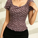 Retro Polka Dot Short Sleeves Chiffon Top