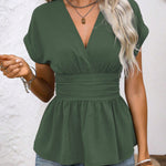 Chic Deep V-neck Short Sleeves Ruffled Hem Blouse
