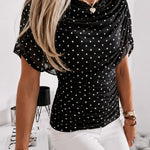 Elegant Ruched Cowl Neck Mesh Drape Top