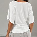 Elegant Cross V-neck Half Sleeves Pleated Knit Blouse