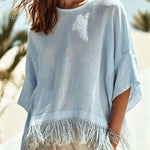 Casual Relaxed Fringed Hem Flowy Blouse