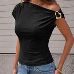 Elegant One Shoulder Slim Fit Elastic Knit Top