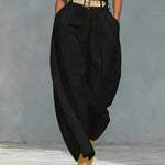 Casual Pleated Wide Waistband Barrel Trouser